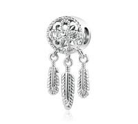 NARTGO Breloque attrape-rêves avec pampilles en plumes compatible avec les bracelets Pandora, Cuivre, Pas de gemme