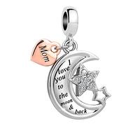 NARTGO Breloque « Mom I Love You to The Moon and Back » compatible avec les bracelets à breloques Pandora, Cuivre, Pas de gemme