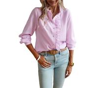 NARUPE Chemisier Femme à Manches Longues avec Impression Rayée, Col Raffiné et Boutonnage Décontracté Col Montant Élégant pour le Bureau, rose, M