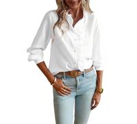 NARUPE Chemisier Femme à Manches Longues avec Imprimée Rayée, Col à Raffinement et Boutons, Col Montant Élégant, Hauts de Travail pour Bureau, blanc, S