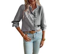 NARUPE Chemisier Femme à Manches Longues avec Imprimée Rayée, Col Raffiné et Volants, Chemisier Élégant à Col Montant pour le Bureau et Travail, Noir , L