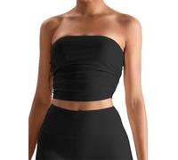 NARUPE Haut tube pour femme - Soutien-gorge bandeau sans bretelles - Sans manches - Froncé sur le côté - Tendance - Avec soutien-gorge intégré, Noir , S