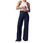 NARUPE Jean à jambe droite extensible pour femme, contrôle du ventre, pantalon de marin à jambe large, avec poche, noir foncé, M