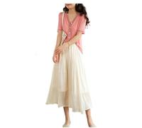 NARUPE Jupe-pantalon d'été taille haute en soie glacée émaillée longueur au sol pour femme mince grande taille, ecru, M