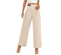 NARUPE Pantalon à jambes larges pour femme - Taille haute - Affaires - Décontracté - Travail - Bureau - Costume habillé - Pantalon Palazzo avec ceinture, ecru, 36