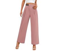 NARUPE Pantalon à jambes larges pour femme - Taille haute - Affaires - Décontracté - Travail - Bureau - Costume habillé - Pantalon Palazzo avec ceinture, rose, 40