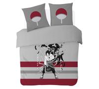 SAHINLER créateur d'univers Naruto - Housse De Couette Naruto Sasuke & Itachi 200x200 cm + 2 Taies d'oreiller 63x63 cm - 100% Coton - Gris/Rouge