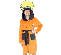 NARUTO Peignoir Enfant Garçon 7-15 Ans, Robe de Chambre Polaire Chaud avec Capuche et Ceinture, Cadeau Cosy Manga Ado (9-10 Ans, Orange)