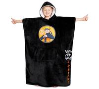 Naruto Pull Plaid Enfant, Sweat Oversize en Polaire Chaud, Sweat Capuche Manga Garcon Taille Unique (Noir)