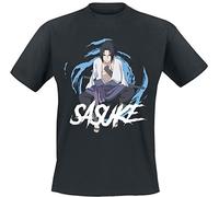 Naruto Sasuke Homme T-Shirt Manches Courtes Noir S 100% Coton Regular/Coupe Standard