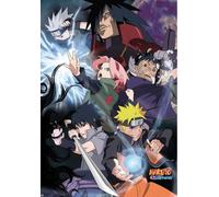 Naruto Shippuden- Group Ninja War - Poster Manga Anime - Dimensions : 61 x 91,5 cm + 2 barres d'affiche en plastique transparent de 62 cm