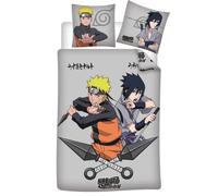 Aymax Parure de lit Naruto Shippuden 100% coton 140x200 cm + taie 65x65 cm avec Naruto et Sasuke