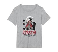 Naruto Shippuden Jiraiya Large Toad Sage with Kanji Anime T-Shirt, Femme Grandes Tailles, Gris Chiné, 2X