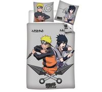 Naruto Shippuden, Parure de Lit Enfant 100% Coton Imprimée Réversible Combat, Housse de Couette 140x200 cm, Taie d’Oreiller 65x65 cm