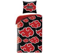 Naruto Shippuden, Parure de Lit Enfant pour Lit 1 Place, Ensemble 2 Pièces Housse de Couette Réversible 140x200 cm avec Taie d'oreiller 63x63 cm, Motif Nuages Akatsuki, Collection Manga