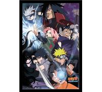 Naruto Shippuden - Poster - Group Ninja War + cadre amovible, Shinsuke® Maxi MDF noir, vitre acrylique