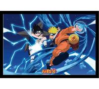 Naruto Shippuden - Poster - Naruto & Sasuke + cadre amovible, Shinsuke® Maxi MDF noir, vitre acrylique