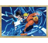 Naruto Shippuden - Poster - Naruto & Sasuke + cadre interchangeable, Shinsuke® Maxi MDF hêtre, disque acrylique