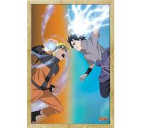 Naruto Shippuden - Poster - Naruto vs Sasuke + cadre interchangeable, Shinsuke® Maxi MDF hêtre, vitre acrylique