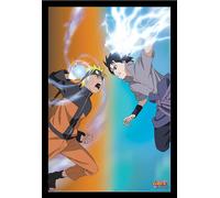 Naruto Shippuden - Poster - Naruto vs Sasuke + cadre interchangeable, Shinsuke® Maxi MDF noir, vitre acrylique