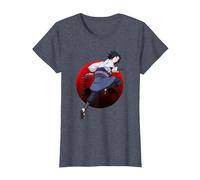 Naruto Shippuden Sasuke with Sharingan Anime T-Shirt, Femme, Bleu Chiné, S