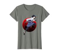Naruto Shippuden Sasuke with Sharingan Anime T-Shirt, Femme, Vert Kaki chiné, S