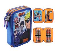 Naruto Trousse Scolaire 2 Compartiments, Trousse Ado Garcon avec Fournitures Scolaires Crayon de Couleur Carnet, Set Papeterie, Cadeau Anime Manga