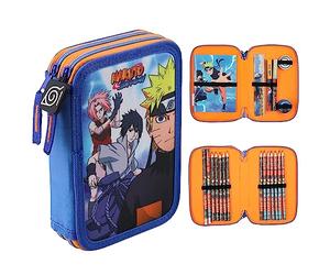 Naruto Trousse Scolaire 2 Compartiments, Trousse Ado Garcon avec Fournitures Scolaires Crayon de Couleur Carnet, Set Papeterie, Cadeau Anime Manga