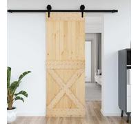 NARVIK Porte coulissante en bois de pin massif 85 x 210 cm, finition naturelle non finie, gain de place, pour cuisine, chambre, garage, installation facile