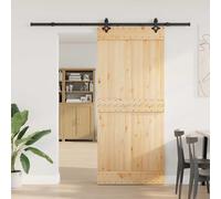 Narvik Porte coulissante en bois de pin massif naturel et noir 90 x 210 cm avec système de rails en acier revêtu par pulvérisation pour intérieur peu encombrant et séparateur de pièce moderne
