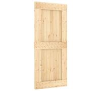 NARVIK Porte coulissante naturelle et noire en pin massif avec acier revêtu par pulvérisation, 90 x 210 cm, peu encombrant pour l'intérieur, avec rail et roulettes, idéal pour chambre, appartement