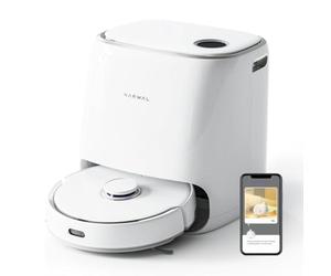NARWAL Aspirateur Robot Laveur Freo, Lavage & Séchage, Ultra Propre avec Technologie DirtSense, Ajout Automatique de Détergent, Écran LCD, Balayage Intelligent, Trajectoire arquée, WiFi, Colori Blanc