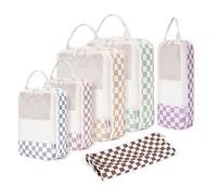 Narwey 6 Pièces Organisateur Valise, Sac Compression Voyage, Compression Packing Cubes, Organisateur Valise Compressible, Cube de Rangement, Organiseurs de Bagage (Checker Combined)