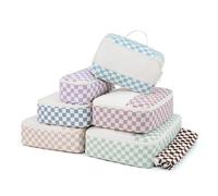 Narwey 7 Pièces Organisateur Valise, Pochette Rangement Valise Organisateur Compartiment, Organisateurs de Voyage, Packing Cubes, Cube de Rangement, Organiseurs de Bagage (Checker Combined)