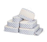 Narwey 7 Pièces Organisateur Valise, Pochette Rangement Valise Organisateur Compartiment, Organisateurs de Voyage, Packing Cubes, Cube de Rangement, Organiseurs de Bagage (Damier Bleu Grisâtre)