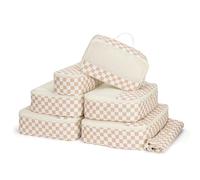 Narwey 7 Pièces Organisateur Valise, Pochette Rangement Valise Organisateur Compartiment, Organisateurs de Voyage, Packing Cubes, Cube de Rangement, Organiseurs de Bagage (Damier Clair)