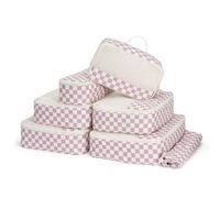 Narwey 7 Pièces Organisateur Valise, Pochette Rangement Valise Organisateur Compartiment, Organisateurs de Voyage, Packing Cubes, Cube de Rangement, Organiseurs de Bagage (Damier Rose Poudré)