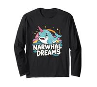 Narwhal Dreams Mignon Dessin animé océan Licorne Baleine Manche Longue