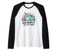 Narwhal Dreams Mignon Dessin animé océan Licorne Baleine Manche Raglan