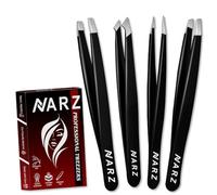 NARZ 4 pièces pince à épiler professionnelle en acier inoxydable pour poils incarnés, pince à sourcils pour hommes et femmes (ensemble noir)