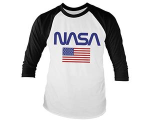 Nasa Officiellement sous Licence Old Glory Baseball Manches Longue T-Shirt (Blanc-Noir), L