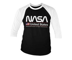 Nasa Officiellement sous Licence United States Baseball 3/4 Manches T-Shirt (Blanc-Noir), L