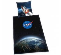 Herding Parure de lit NASA – Housse 135x200cm, Taie 80x80cm, 100% coton, Fermeture éclair – Noir