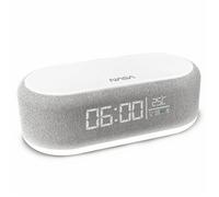 NASA Réveil SPC400 - Enceinte Bluetooth, Haut-Parleur 5W x2, Charge Sans Fil 15W, Lumière Nocturne, Batterie Lithium - Gris