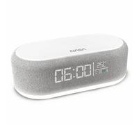 NASA Réveil SPC400 - Radio Réveil, Enceinte Bluetooth, Haut-Parleur 5W x2, Charge Sans Fil 15W, Lumière Nocturne, Batterie Lithium, Câble USB-C Inclus - Gris