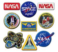 NASA Space Shuttle Lot de 9 écussons brodés thermocollants à repasser | 9 écussons différents avec la NASA, la navette spatiale, l'Apollo 11 et le commandant. Pour vestes, sacs