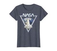 NASA Triangle Earth Logo Shuttle Flight T-Shirt, Femme, Bleu Chiné, 3XL