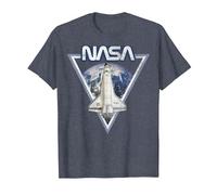 NASA Triangle Earth Logo Shuttle Flight T-Shirt, Homme, Bleu Chiné, 3XL