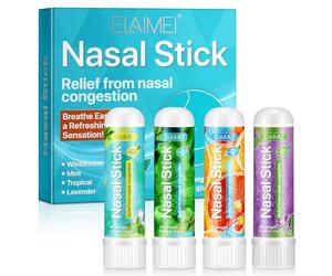 Nasal Stick 4 Pack, Soulagement Rapide d'un Nez Bouché, Améliore la Respiration et Stimule la Concentration, Fait Avec des Huiles Essentielles et du Menthol