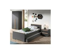 NASH DARK - Chambre 90x200cm + Armoire 2 Portes - Altobuy Gris G